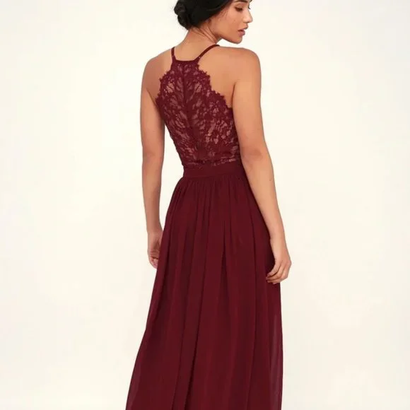 Lulus Dresses Lulus Love Spell Burgundy Laceback Maxi Dress